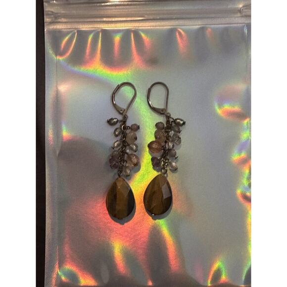 -NECKLACE & EARRING SET VTG Avon 80s Gold Tone Tiger Eye Fish Hook - Picture 14 of 16